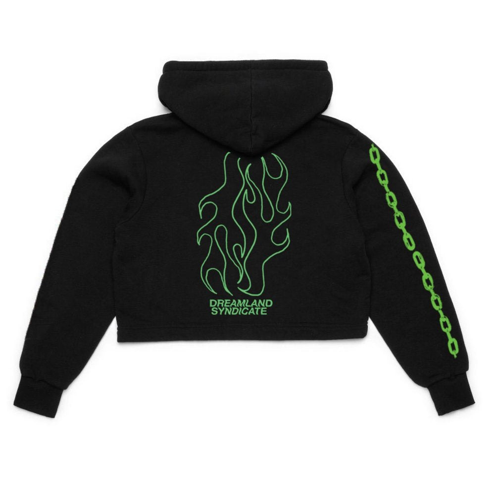 Cropped Hoodie Flames Black - Dreamland Syndicate