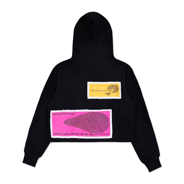 Signals/Echoes Cropped Hoodie with Patches - Dreamland Syndicate