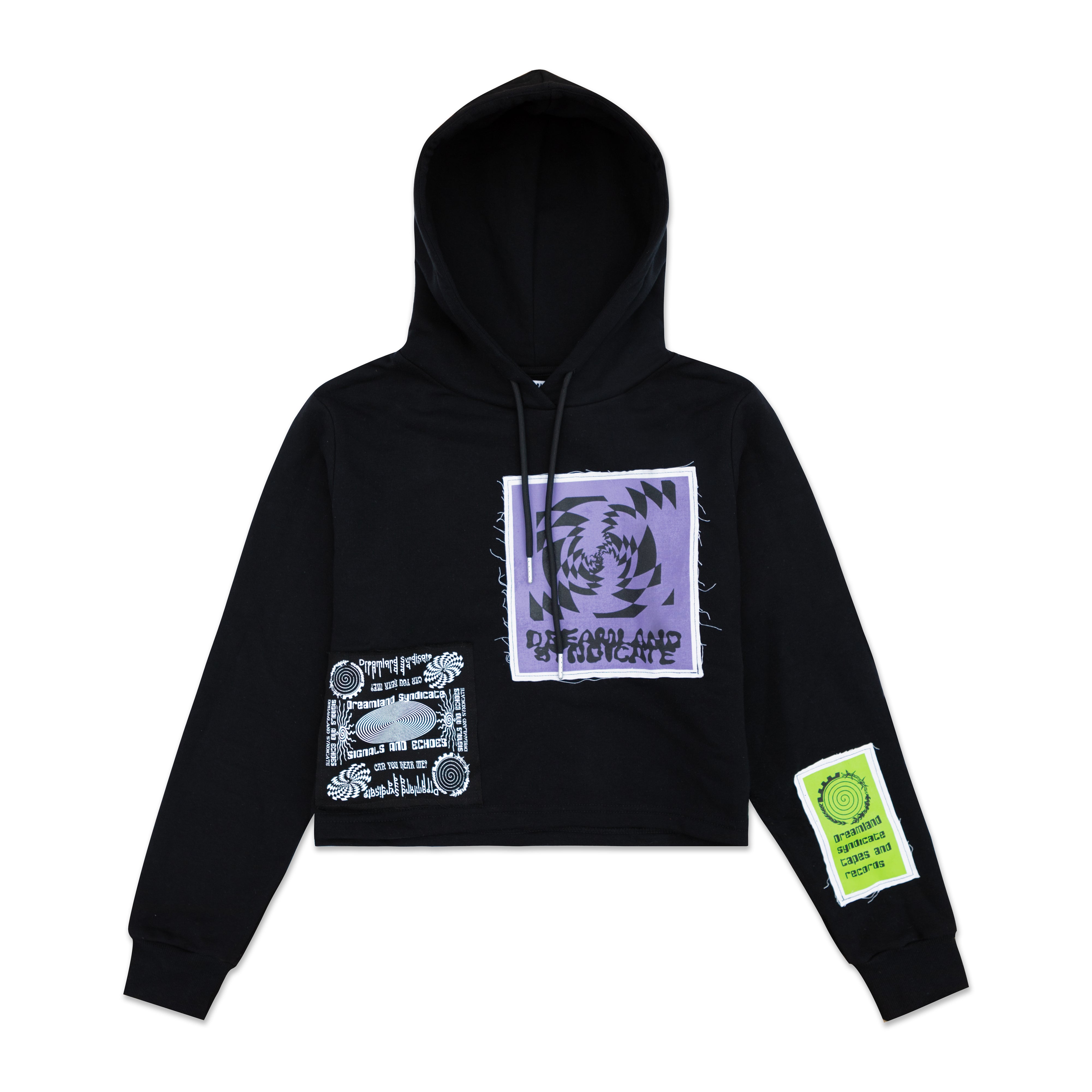 Signals/Echoes Cropped Hoodie with Patches - Dreamland Syndicate